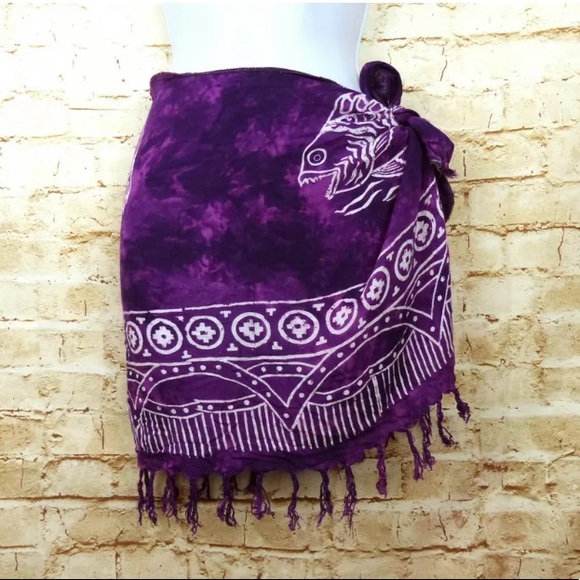 Other - Hawaiian Tie Dye Fish Tribal Sarong Cover Up Skirt